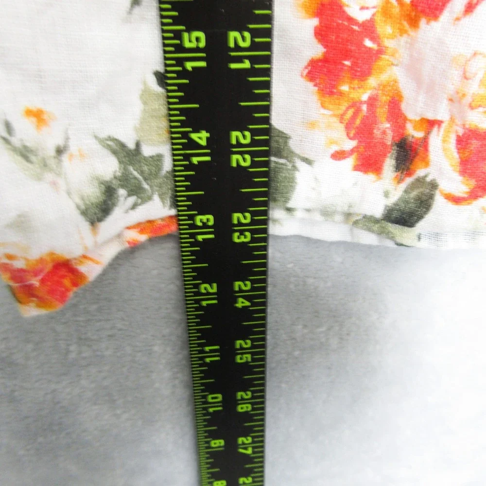Inizio Womens Small Linen Floral Top 3/4 Sleeve Made in Italy White Orange Green - Picture 5 of 9